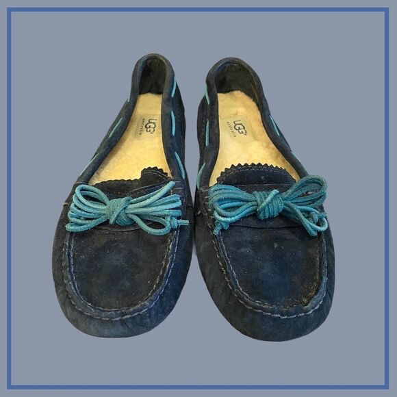 Ugg "Meena" Blue Suede Moccasins Loafers 6 - Picture 3 of 5